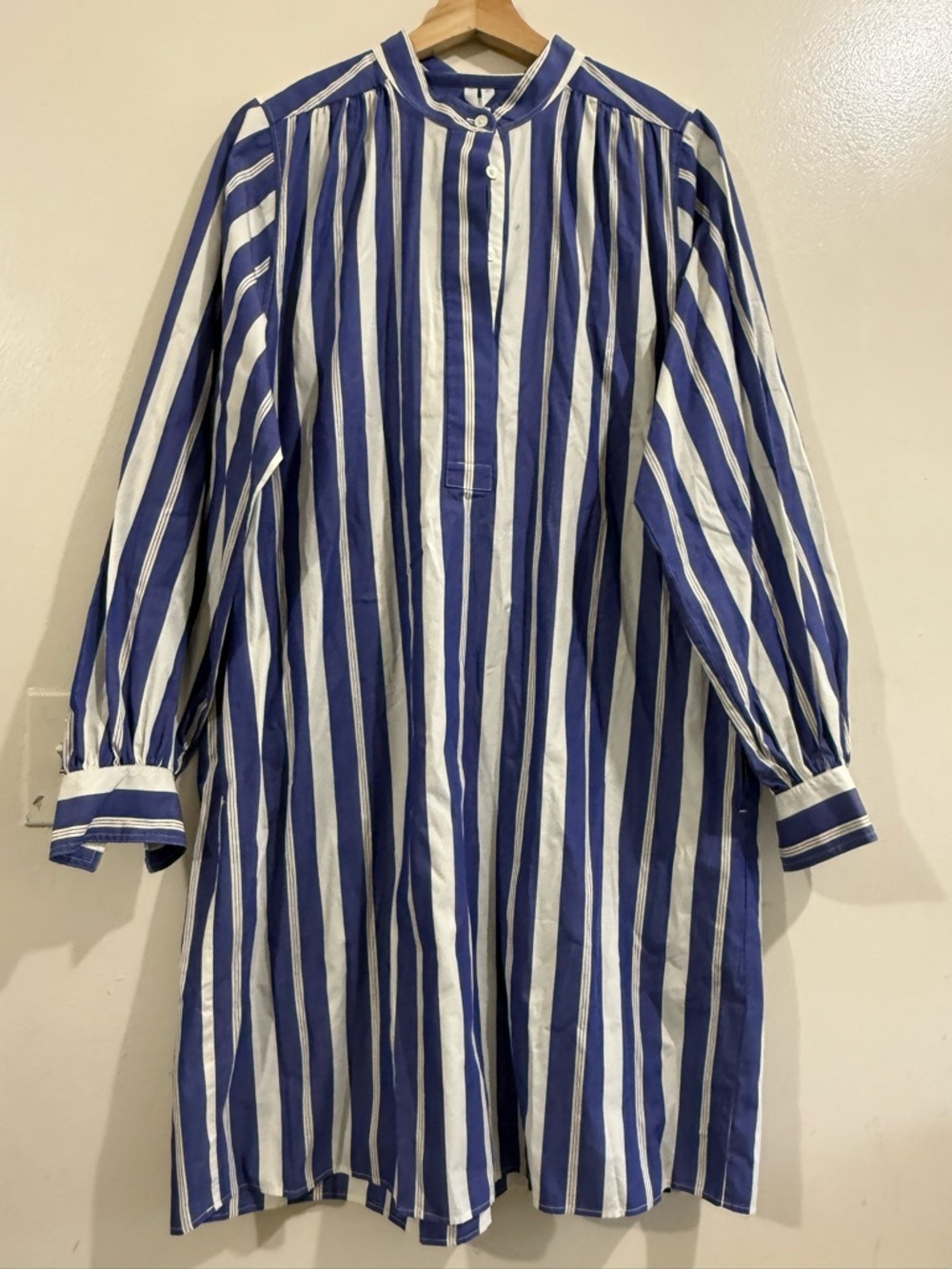 Arket Blue and White Vertical Stripe Long-Sleeve Shirt Dress